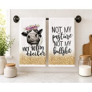 Hand Towels 2pc, Funny Cows Kitchen Dish Towel set. 18" x 26"